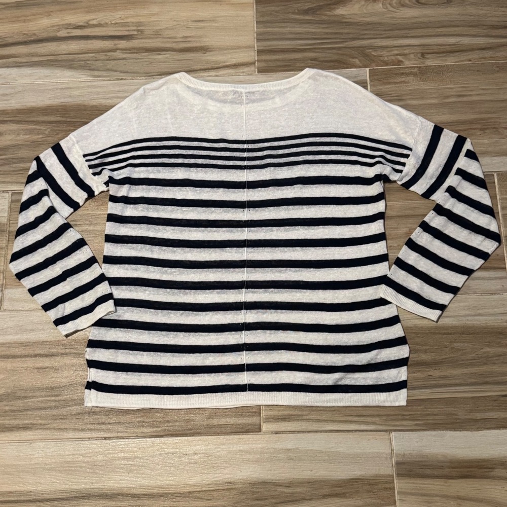 Rag & Bone JEAN Navy White Striped 100% Linen Sweater Top Medium RN108879 - Picture 3 of 6